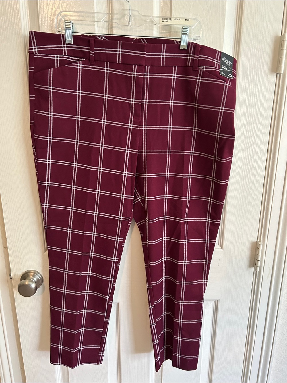 NY and Co. Burgundy and White Windowpane Plaid Pants